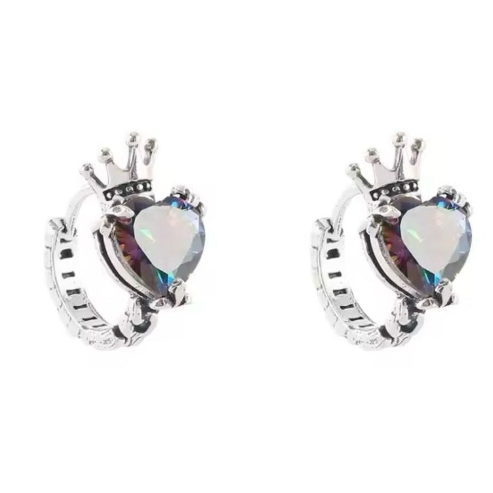 Silver Crown Heart Earrings